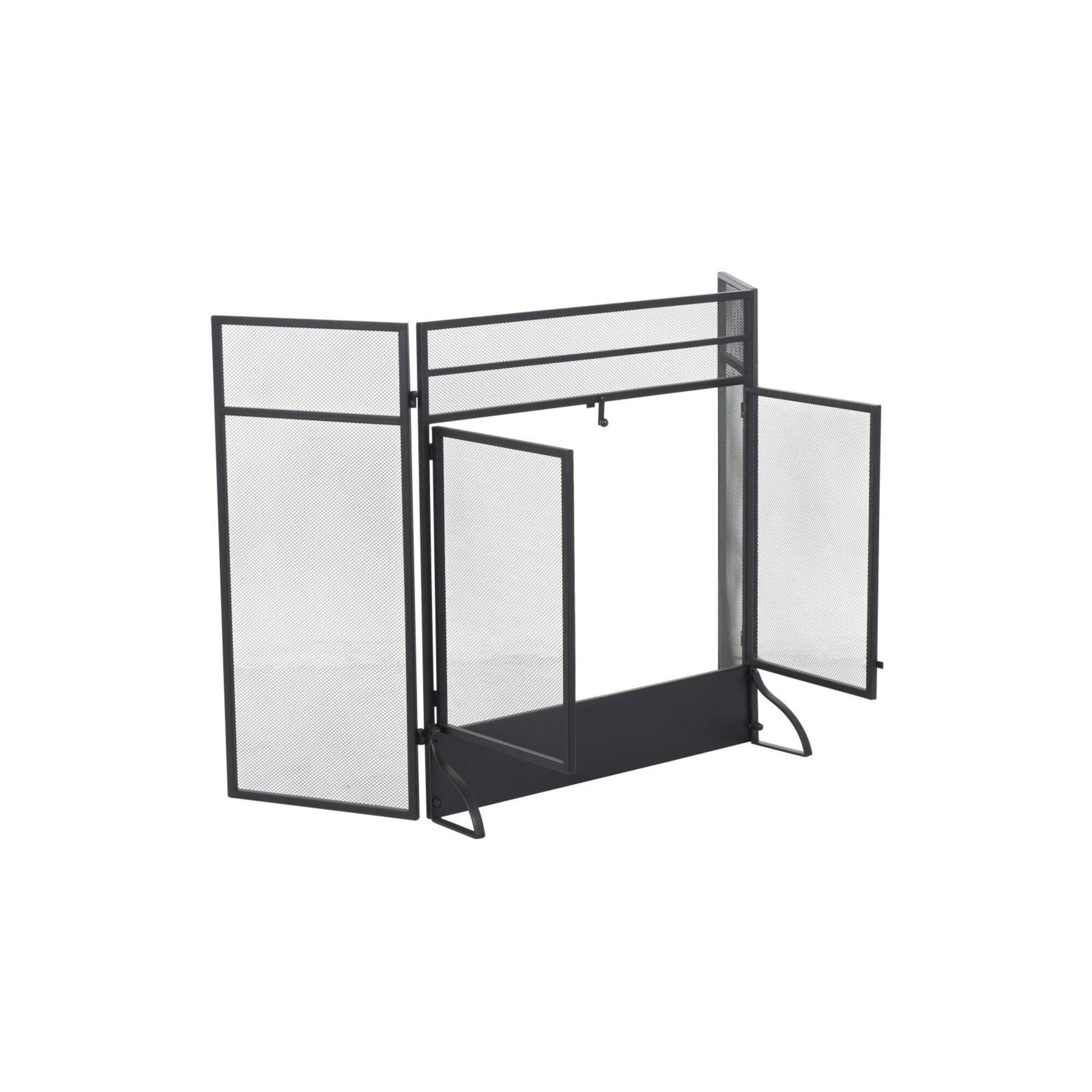 29" Tall Black Metal 3 Panel 2 Door Fireplace Screen with Mesh Backing